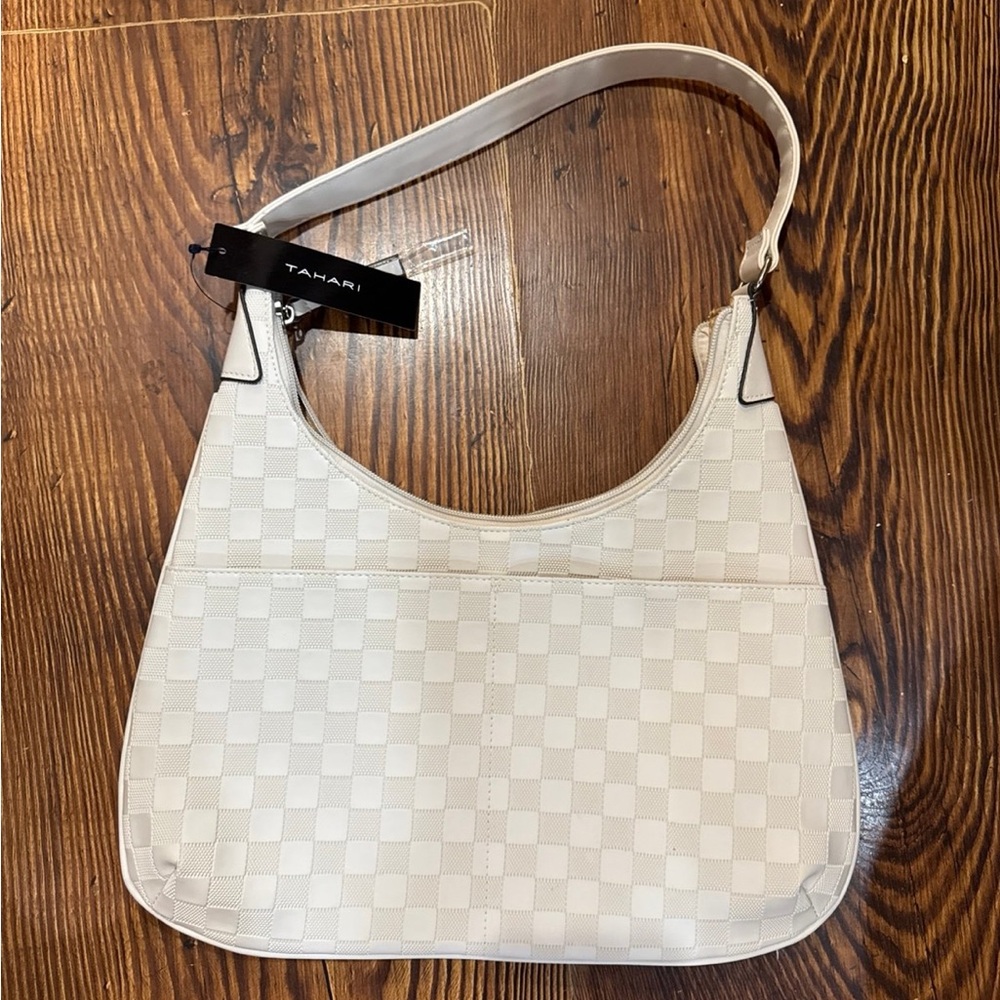 Tahari Cream Checkered Shoulder Bag